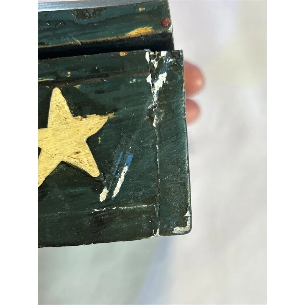 Vintage Celestial Wooden Trinket Box 4x3x3 Sun Moon Stars